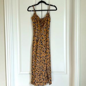 Lulus Leopard Print satin slip dress midi
